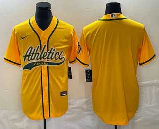 Mens Oakland Athletics Blank Yellow Cool Base Stitched Baseball Jersey